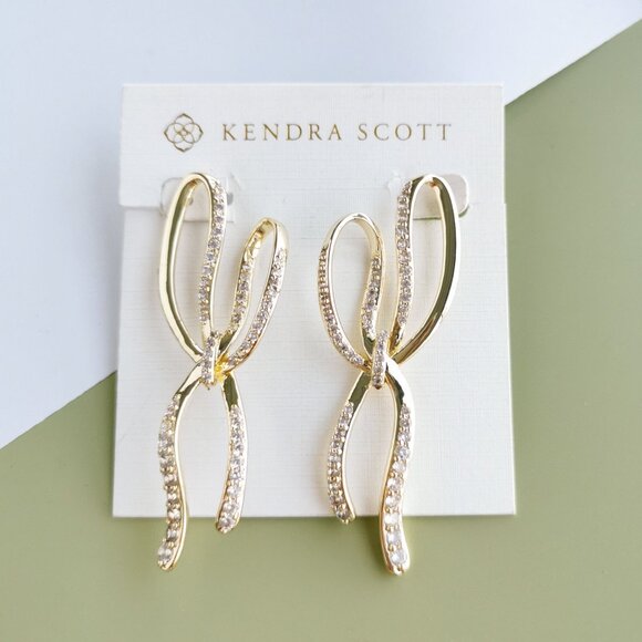 Kendra Scott Sasha White Crystal Statement Earrings in Gold - Picture 1 of 3